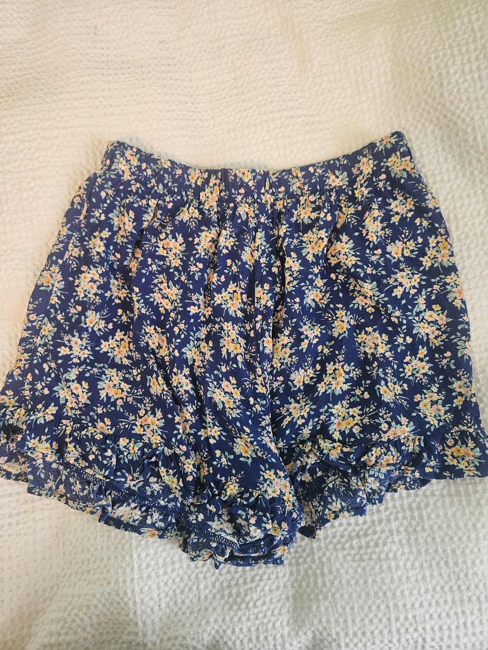 American Eagle Outfitters Royal BLlue Floral High-Waist Ruffle Shorts